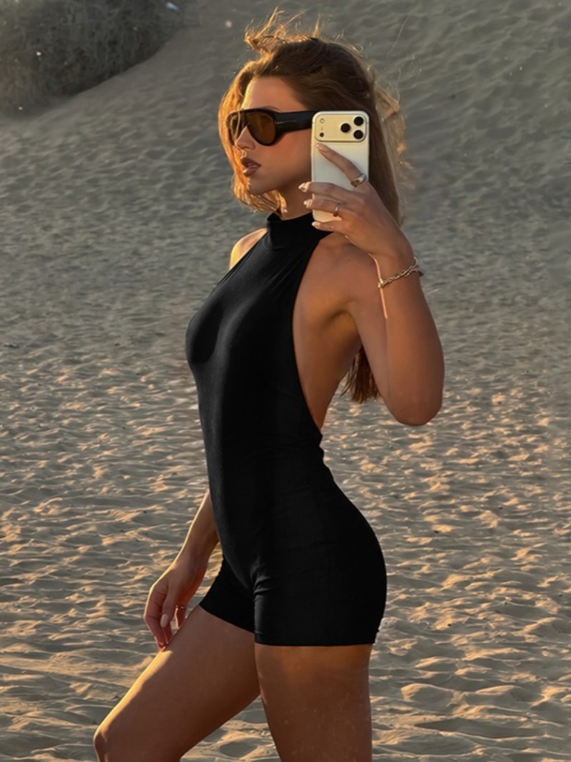 Yoga Overall Fitness - Bodysuits sexys sin mangas con cuello